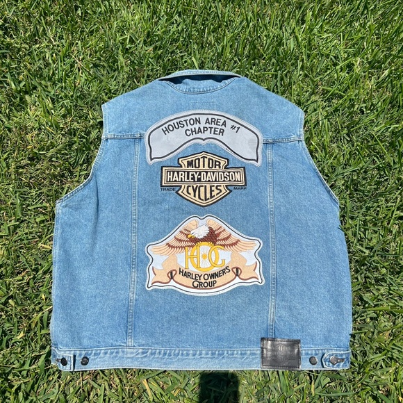 Vintage Harley Davidson Blue Jean Denim Biker Large Back Patch Vest Mens 2XL - Picture 4 of 6
